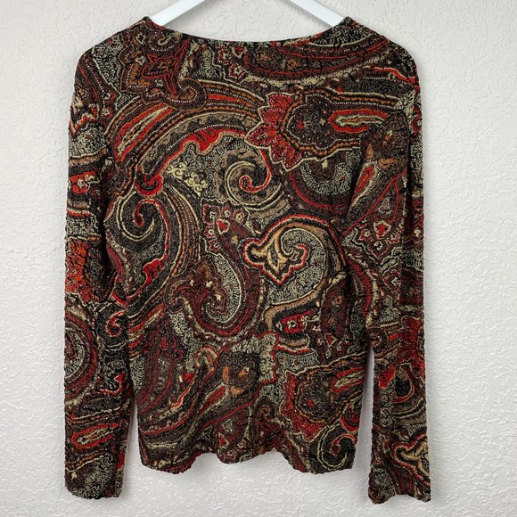 CHICOS Travelers Womens 1/M/8 Scroll Print Multicolor Long Sleeve Top Blouse - Picture 6 of 9